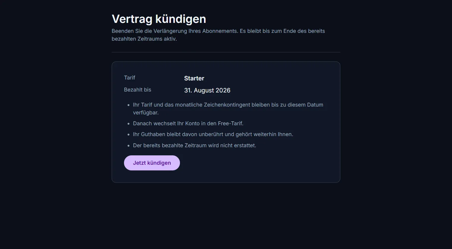 The cancellation page