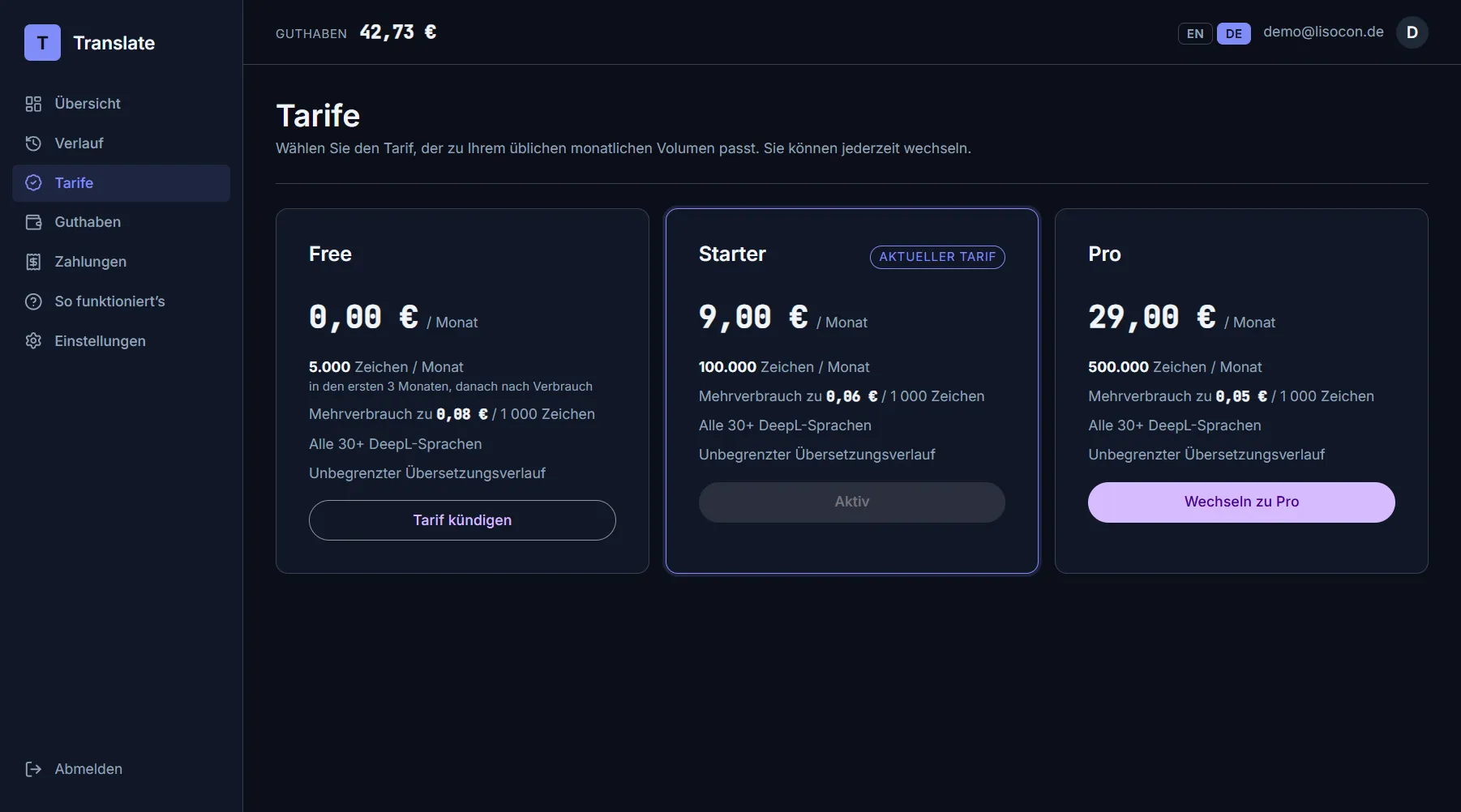 The plans page