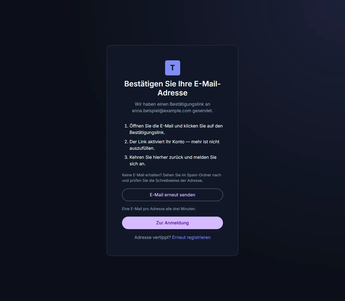 The “Confirm your email address” page
